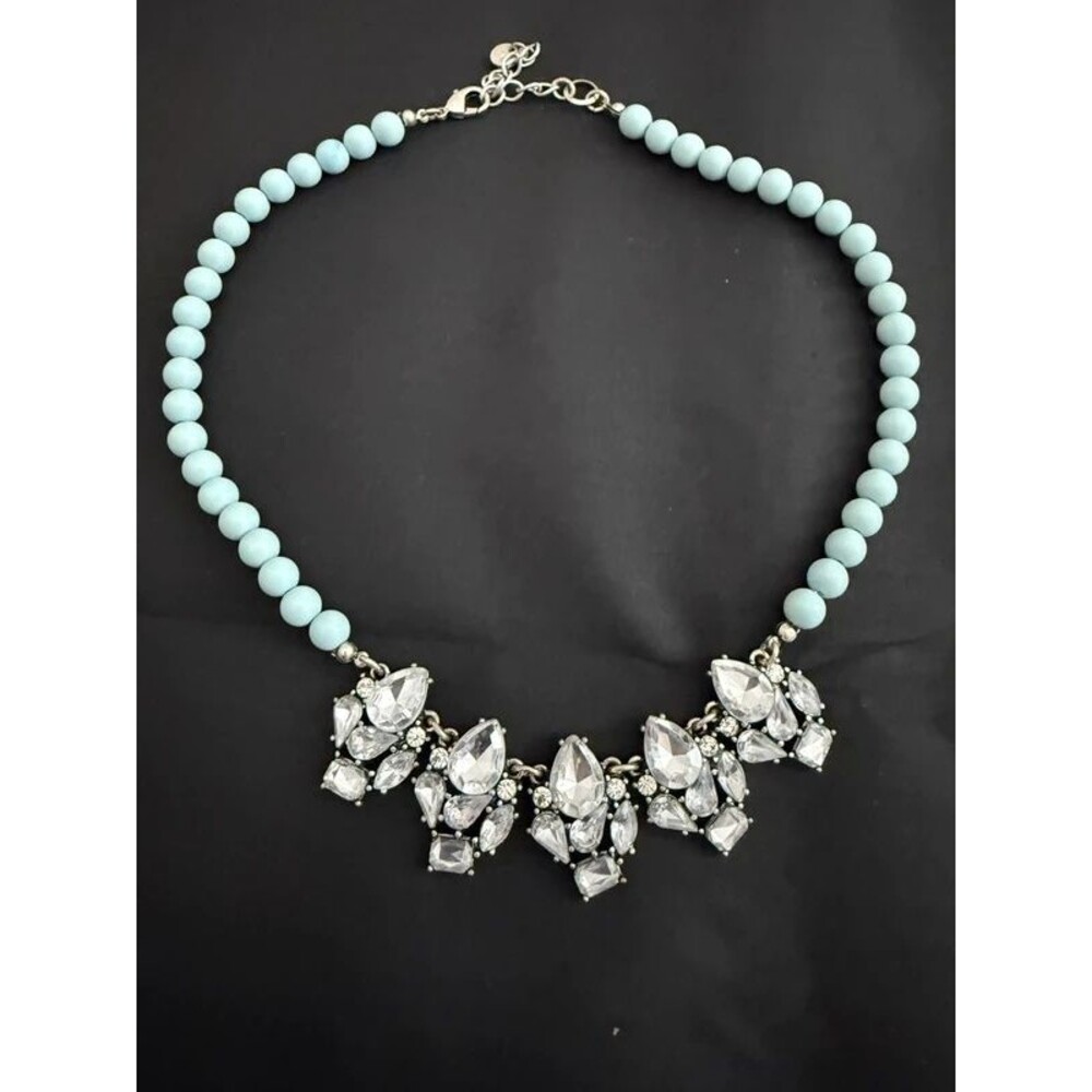 LOFT Light Blue Beaded Crystal Statement Necklace